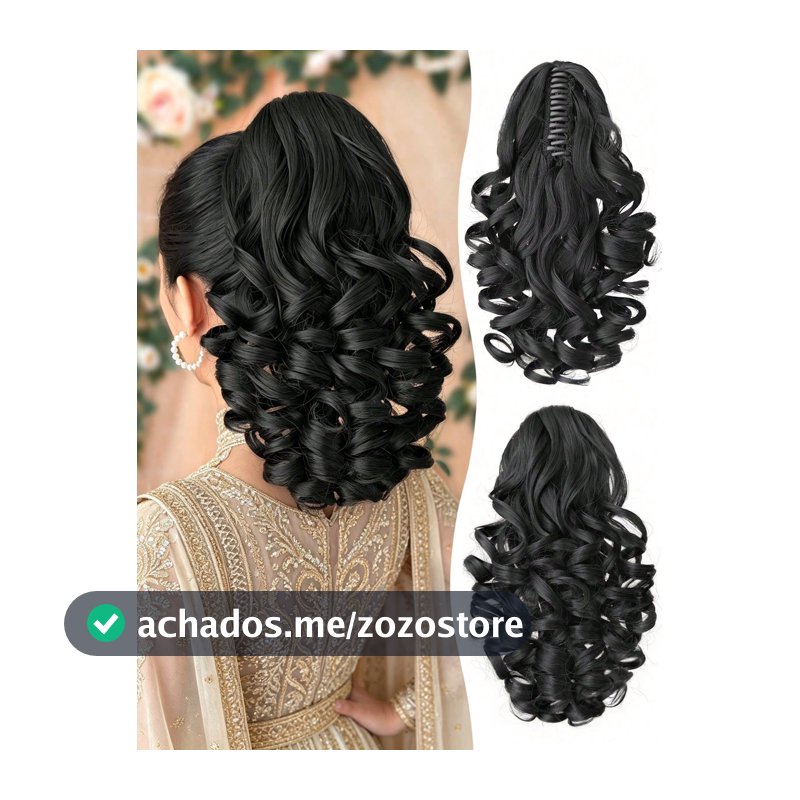 HEYPINK Acessório de Cabelo Rabo de Cavalo Sintético de Fibra Termoplástica Onda Profunda Preta de 12 Polegadas, Design de Garra, Adequado para Festa e Uso Diário de Mulheres, Halloween