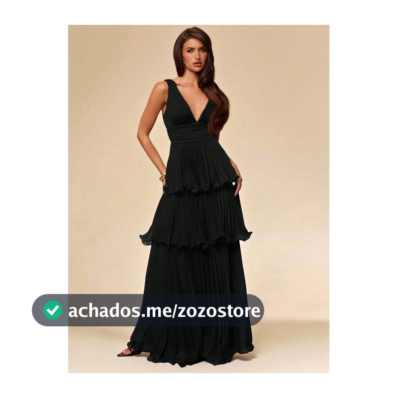 SHEIN BAE Vestido Elegante e Clássico Preto Sólido com Decote V Profundo, Sem Alças, Babados em Camadas, Adequado para Festa, Jantar Formal, Encontro Romântico, Madrinha de Casamento, Baile de Formatura, Primavera/Verão