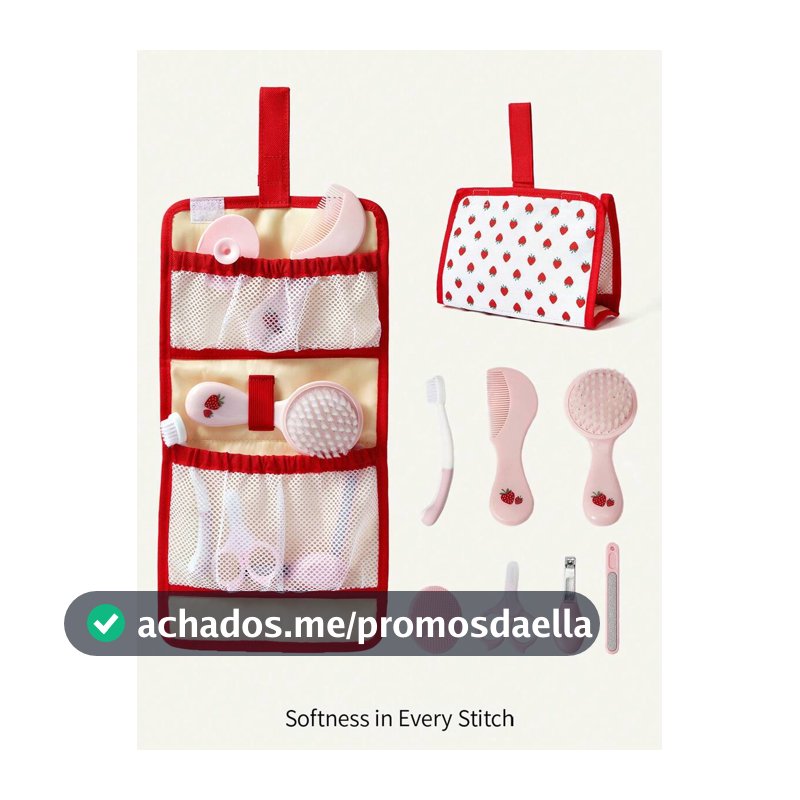 Cozy Pixies Conjunto de Ferramentas de Higiene Portátil Morango, 8 Peças Conjunto de Cuidados com as Unhas do Bebê