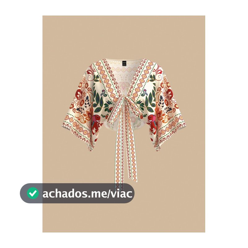 Travachic Cropped Top Decote V Profundo com Estampa Floral, Estilo Praia e Férias de Verão