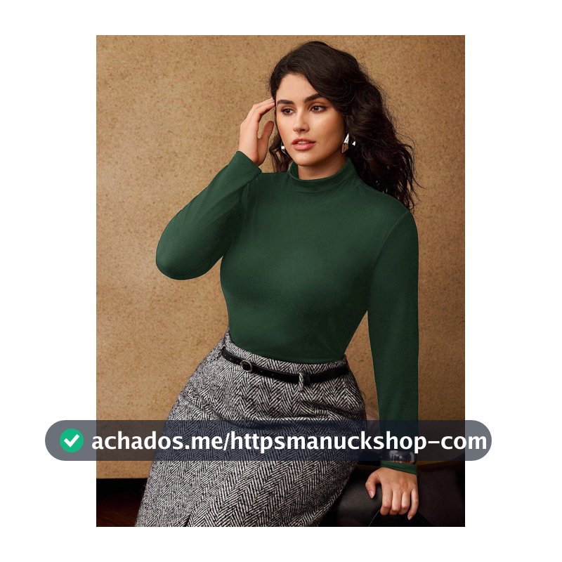 MOTF PREMIUM Camiseta de Manga Longa com Gola Alta em Cor Sólida Plus Size
