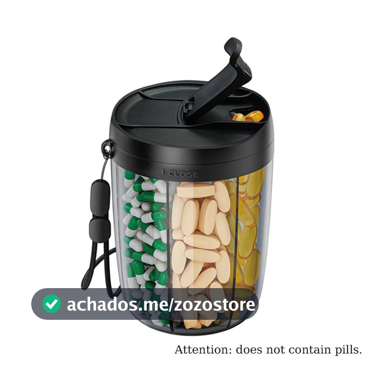 Organizador de Vitaminas com 6 Compartimentos, Recipiente de Armazenamento de Suplementos com Seções Separadas, Acesso Fácil a Medicamentos