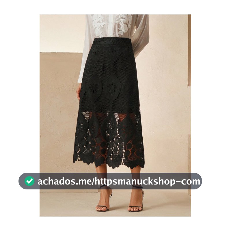 Anewsta Saia Longa Elegante de Renda Vazada para Mulheres