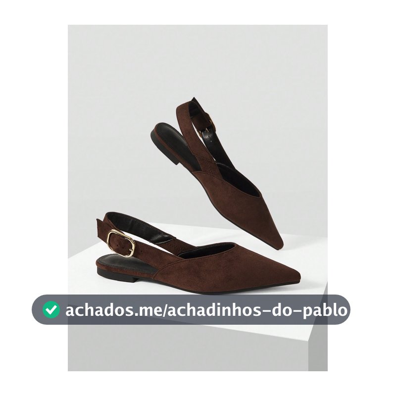 Mnmlis Sapatos de Bico Fino Preto Brilhante Sem Parte Traseira, Sandálias Baixas de Salto Baixo com Decoração de Fivela Dourada para Uso Diário