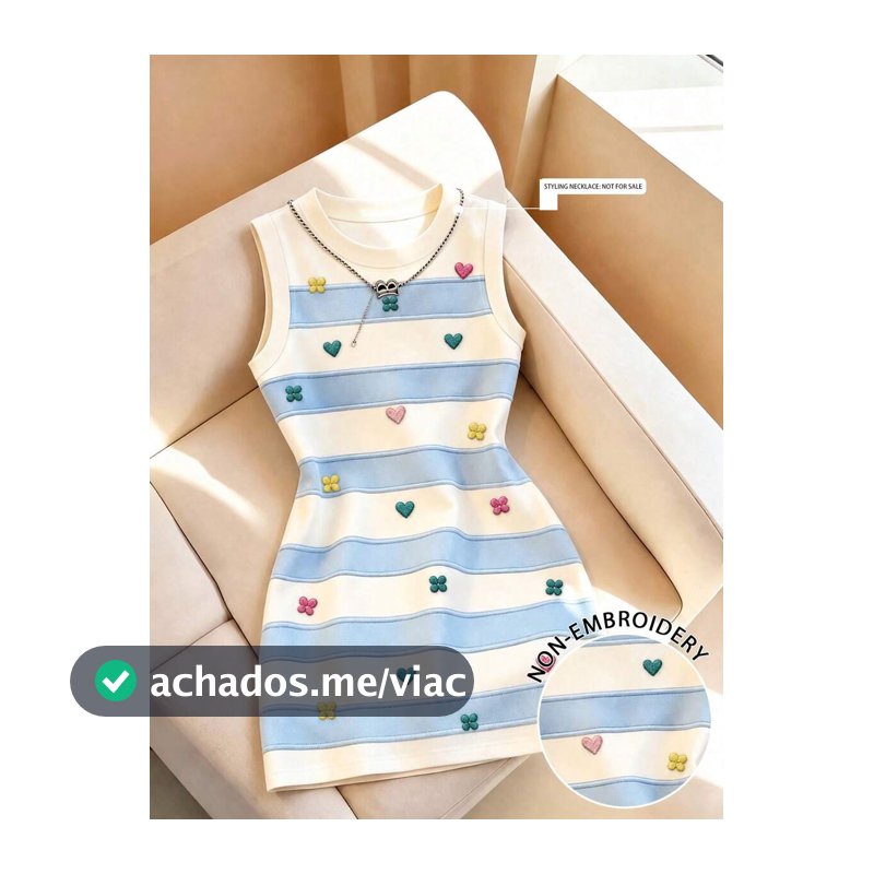 Resyla Vestido Midi Feminino com Estampa Digital Floral Listrada em Cores Contrastantes e Textura 3D