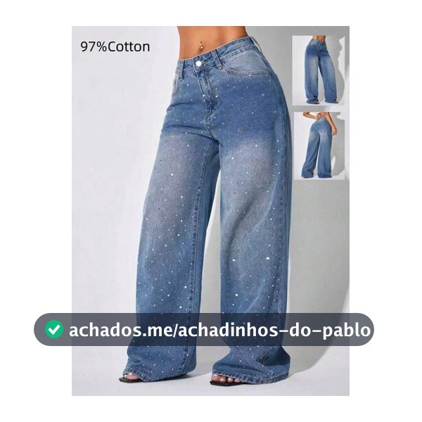 Calça Denim Feminina Solta Casual Versátil Perna Larga com Bolsos Primavera Férias Outono