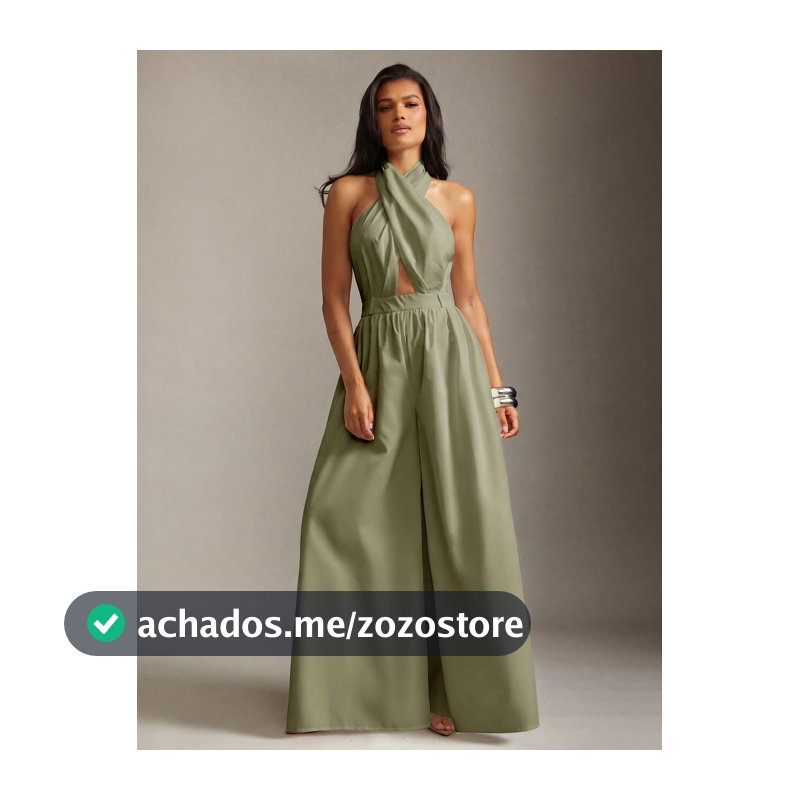 Hauture Macacão Casual Básico de Escritório Feminino com Frente Cruzada e Perna Larga