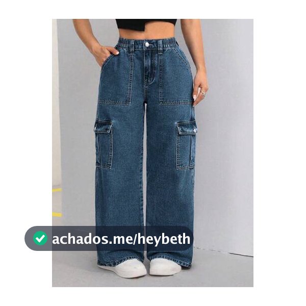 SHEIN EZwear Calça Jeans Larga Casual Solta com Bolsos e Botões, Lavada, para Mulheres Plus Size
