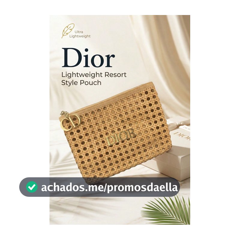 Bolsa Clutch com Zíper de Palha Trançada Marrom Dior, Bolsa de Armazenamento de Maquiagem Trançada Oca, Bolsa Portátil, Adequada para Casa, Escritório, Viagens Curtas, Férias na Praia, Presente de Luxo para Mulheres
