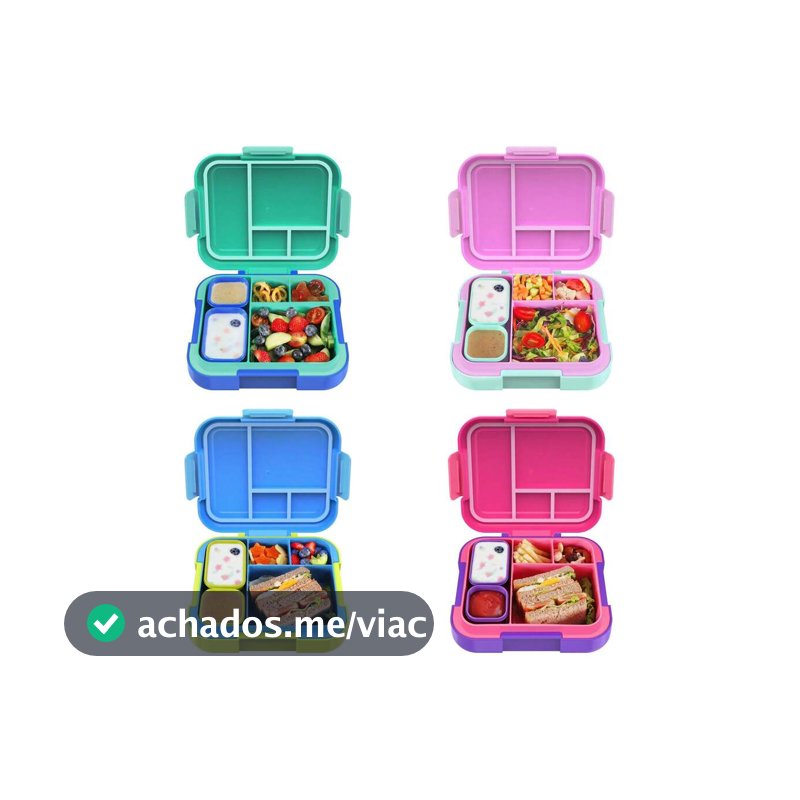 Caixa Bento - Caixa de Almoço Grande de 4,8 Xícaras com 2 Recipientes Modulares - 4 Compartimentos, À Prova de Vazamentos, Alça Portátil, Própria para Micro-ondas/Lava-louças, Ideal para Escola, Trabalho e Viagens, Cozinha, Presente de Natal, Suprimentos Escolares