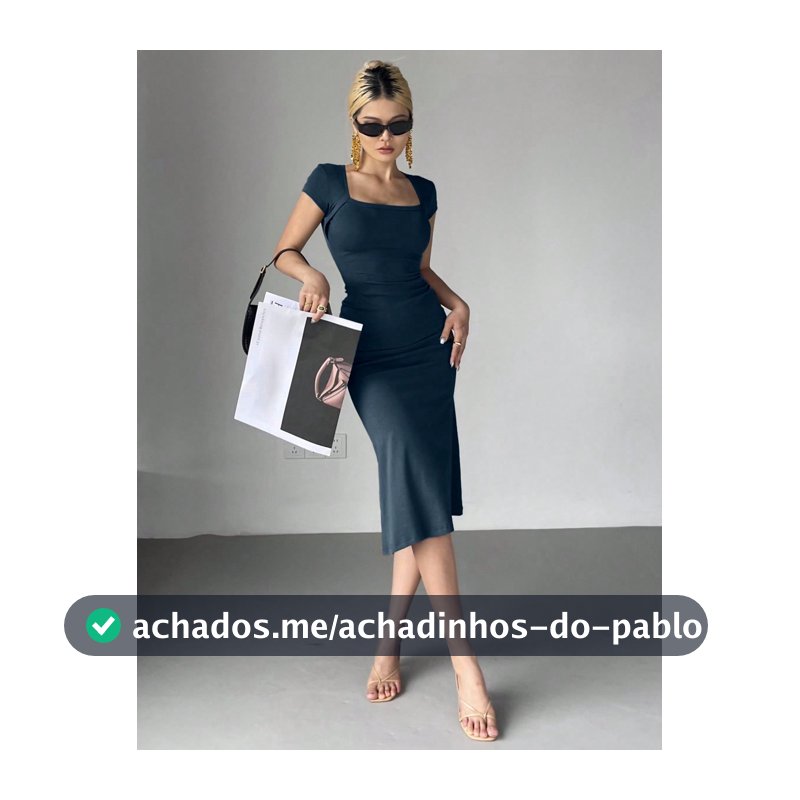 DAZY Vestido Midi Envelope de Cor Sólida com Decote Quadrado e Bainha Sereia, Vestido de Coquetel