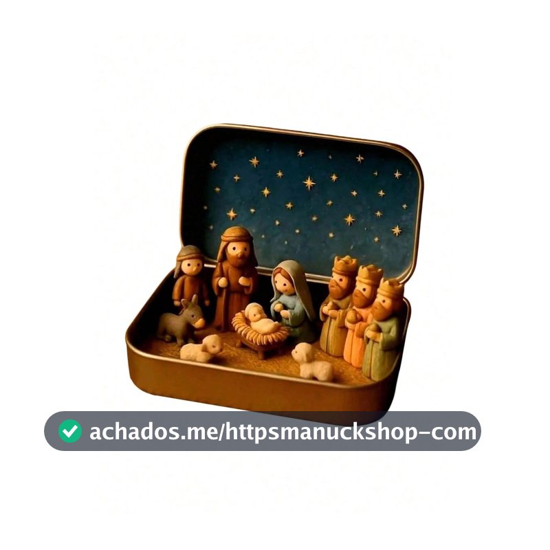 1 Conjunto/1 Peça - Conjunto de Cena de Natalidade, Inclui Caixa de Lata, Modelo de Cena de Natalidade, Figuras, Adequado para Cena da Sagrada Família, Conjunto de Caixa de Lata com Figuras, Conjunto de Cena de Natalidade em Miniatura Feito à Mão, Decoração de Feriado, Presente para Amigos, Usado pa...