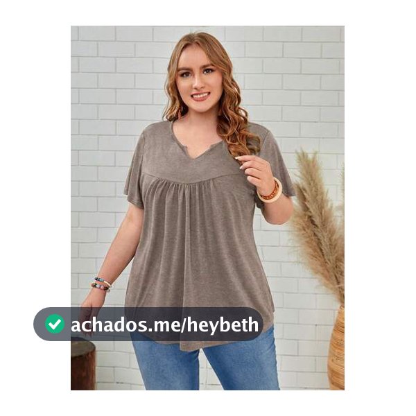 EMERY ROSE Camiseta Plus Size de Verão Casual Elegante Tradicional Cor Sólida Decote Entalhado Manga Curta Formal Roupa de Casa Férias Cinza