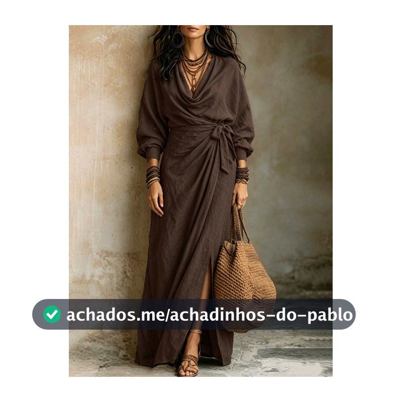 Trelyra Vestido Elegante de Formatura Feminino, Vestido de Cor Sólida na Moda, Design de Gola Drapeada com Cintura Plissada e Laço, Detalhado, Adequado para Encontros, Passeios e Uso Diário, Vestido Feminino Marrom de Manga Longa