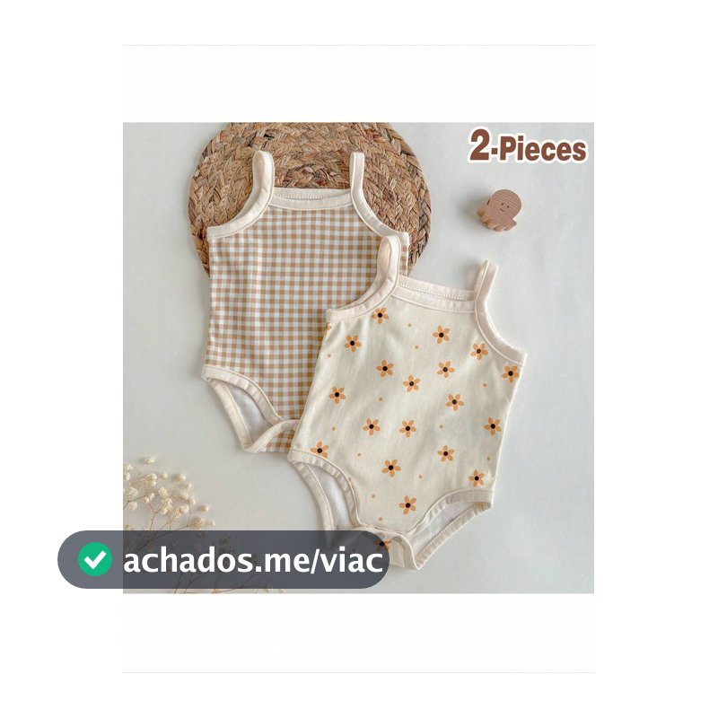 Loomiva 2 peças/Conjunto Macacão Corpete Macio Estampado com Flores para Recém-Nascido Menina