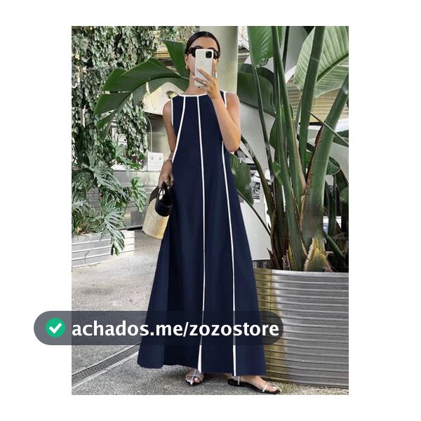 Serisse Vestido Longo Solto Sem Mangas de Cor Sólida, Vestidos Extra Longos com Painéis de Cores Conflitantes