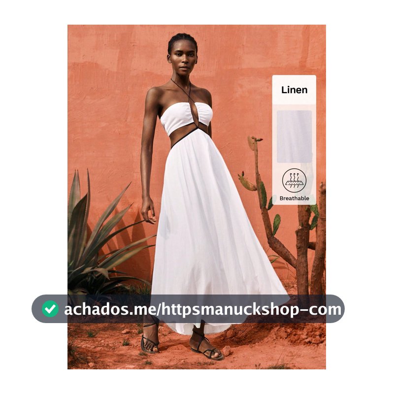 Maija Vestido Longo Branco Oversized em Linha A com Recortes, Decote Amarrado, Vestido Casual de Resort para Mulheres