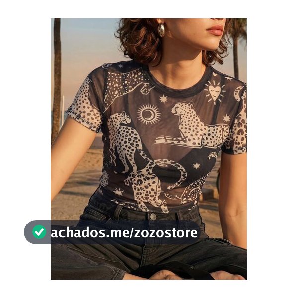 CAJUNI Top Sexy de Tule Transparente com Estampa de Leopardo para Férias