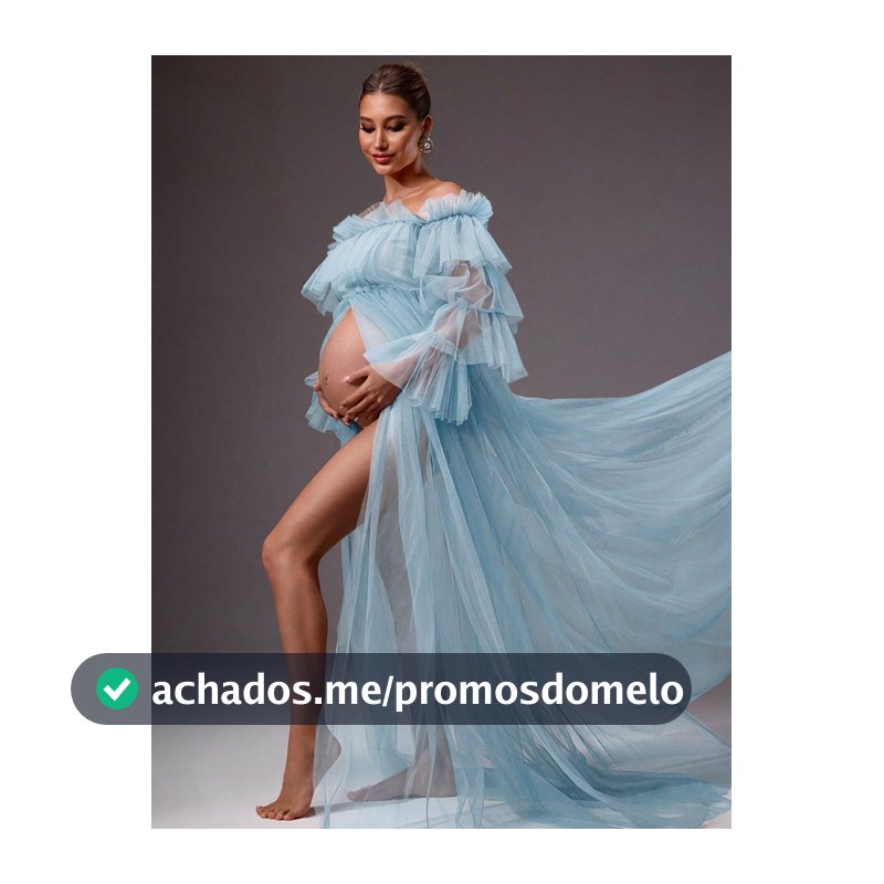 MaterniChic Vestido de Maternidade Sólido com Tule, Ombros à Mostra, Fenda Alta e Cauda