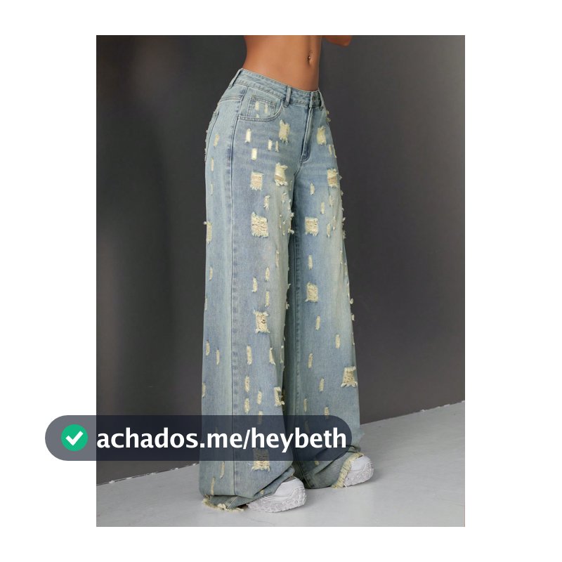 Jeanoix Jeans Casual Feminino Wide Leg Destroyed