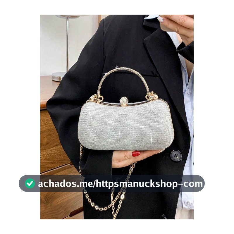 Bolsa Balde Mini Leve com Cordão e Decoração de Strass, Estilo Business Casual, Noiva