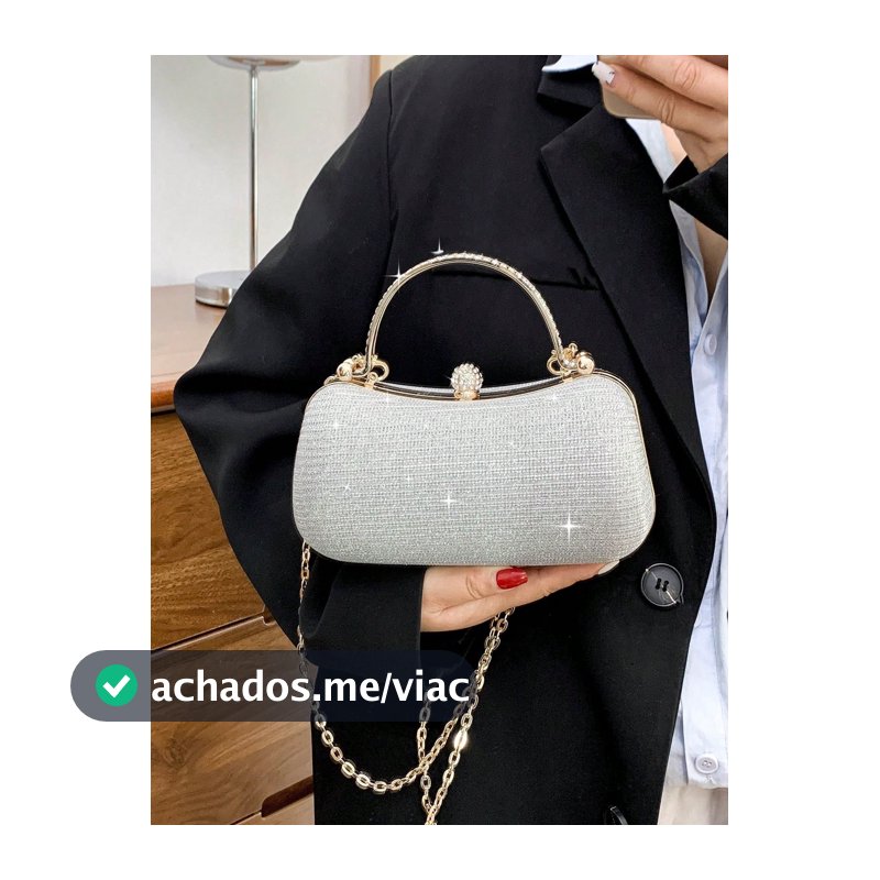 Bolsa Balde Mini Leve com Cordão e Decoração de Strass, Estilo Business Casual, Noiva