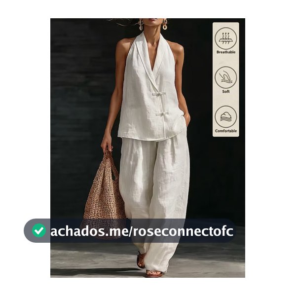 SHEIN Conjunto Feminino Elegante Estilo Francês 2 Peças, Blusa Elegante e Calça Pantalona, Blusa Sem Mangas com Decote em V e Botões, Calça Pantalona com Bolso e Cintura Elástica na Cor Damasco, Primavera, Verão, Outono e Inverno, Conjunto Feminino 2 Peças para Passeios, Encontros e Férias, Conjunto...