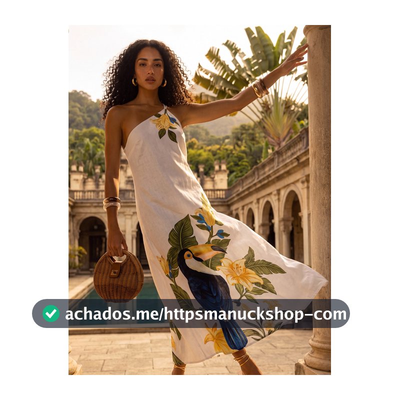 CAJUNI Vestido Casual de Festa com Estampa Floral de Um Ombro para Mulheres
