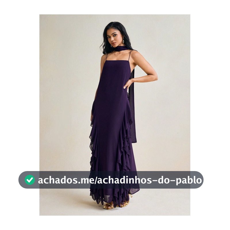 TSS Vestido Longo Maxi Chiffon Halterneck de Espaguete com Babados Laterais Roxo Escuro, Vestido Boho de Férias Elegante para Festa de Casamento, Formatura e Festa para Mulheres