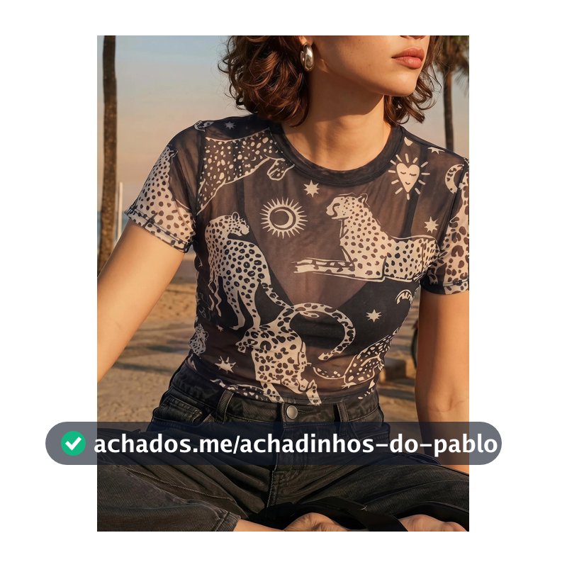 CAJUNI Top Sexy de Tule Transparente com Estampa de Leopardo para Férias