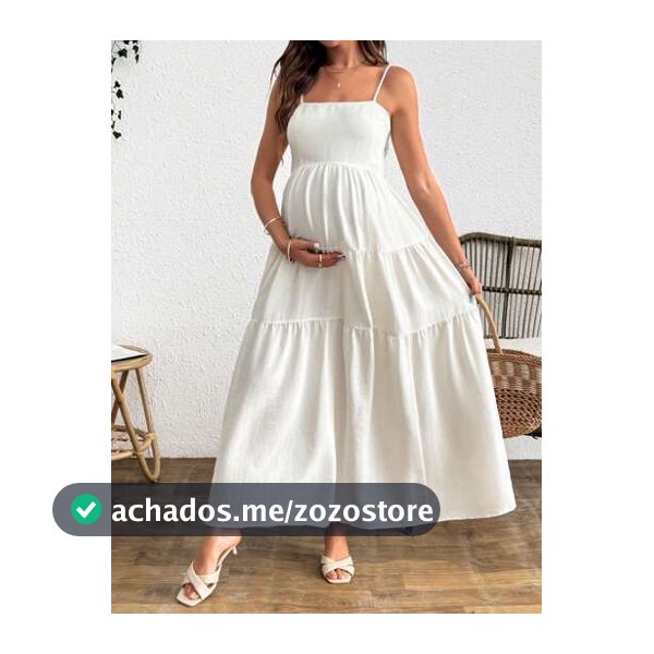 SHEIN Vestido Casual com Babado na Barra para Gestantes, Vestido de Maternidade em Cor Sólida