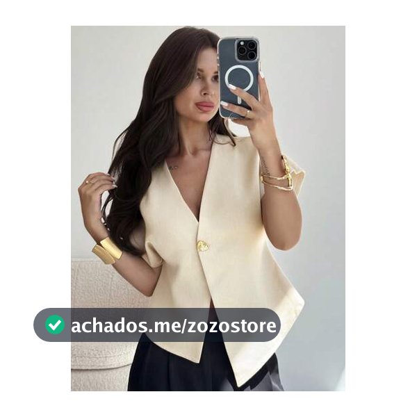 Firerie Top Feminina Elegante de Escritório Verão Bege Claro Decote em V Abotoamento Único Bainha Assimétrica Sem Mangas,Top Casual Minimalista Versátil para Uso Diário e Deslocamento