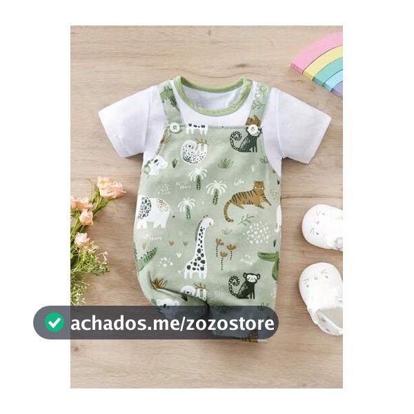 H HIBOBI 1 Peça Macacão 2 em 1 Estampa Animal Verde para Bebê Menino 1-18M