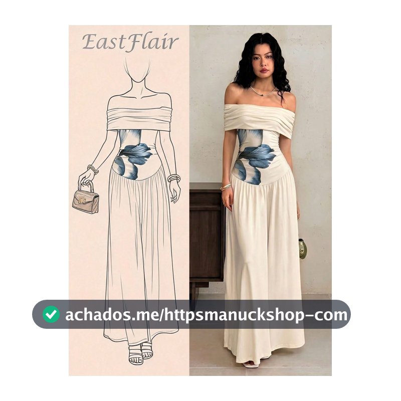 EastFlair Vestido Floral Elegante com Ombros à Mostra para Mulheres, Vestido Casual Feminino, Vestidos Curtos de Verão para Mulheres, Roupas Femininas para Aniversário, Vestidos Elegantes Estilo Chinês para Mulheres, Vestidos para Férias/Floral