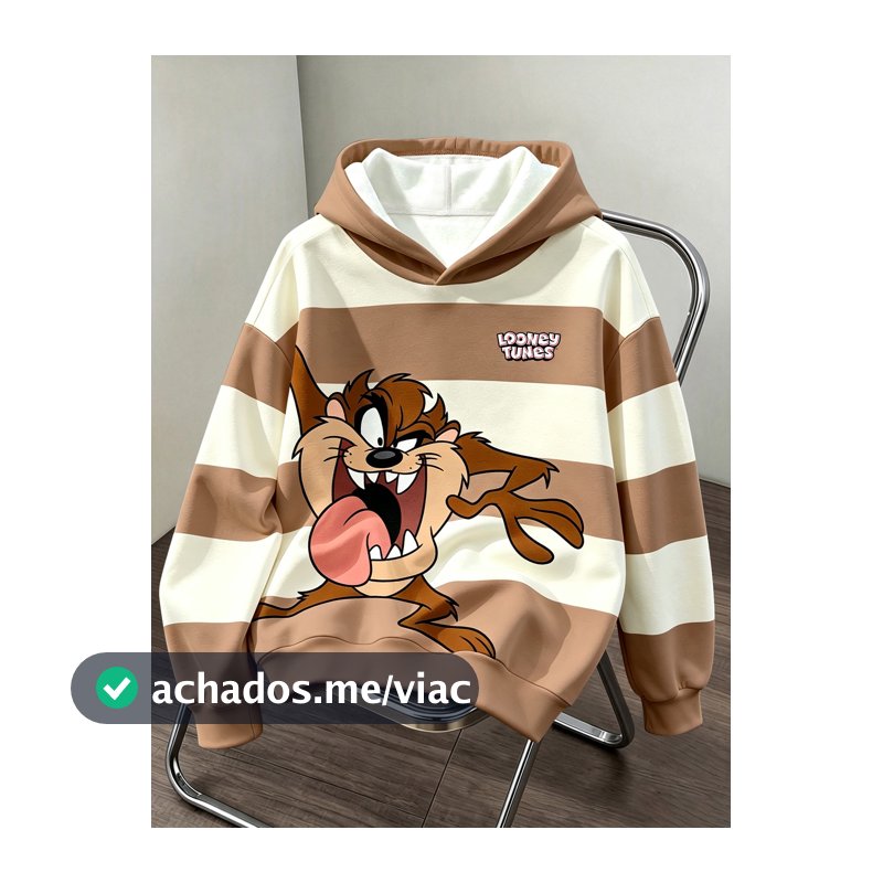 LOONEY TUNES X SHEIN Daypath Moletom com Capuz de Manga Longa com Estampa de Desenho Animado Listrado para Homens