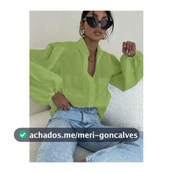 Camisa Casual Solta Feminina de Outono Estilo Volta às Aulas, Verde Limão, Manga Longa Bufante, com Gola e Bolso, Camisa Diária de Outono
