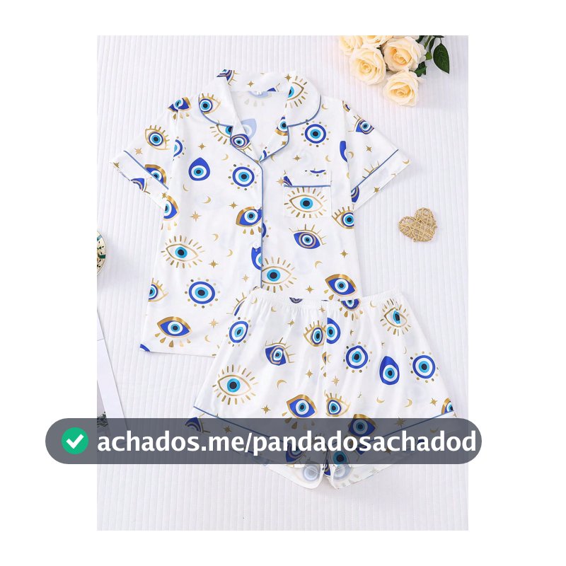 2 Peças/Conjunto Pijama Feminino Plus Size, Estampa de Olho Grego, Roupa de Descanso Feminina, Top de Manga Curta com Lapela e Shorts, Pode Ser Usado na Rua