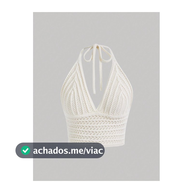 SHEIN MOD Top de Tricô Branco com Decote em V e Alça Halter de Cor Sólida para Festival de Música