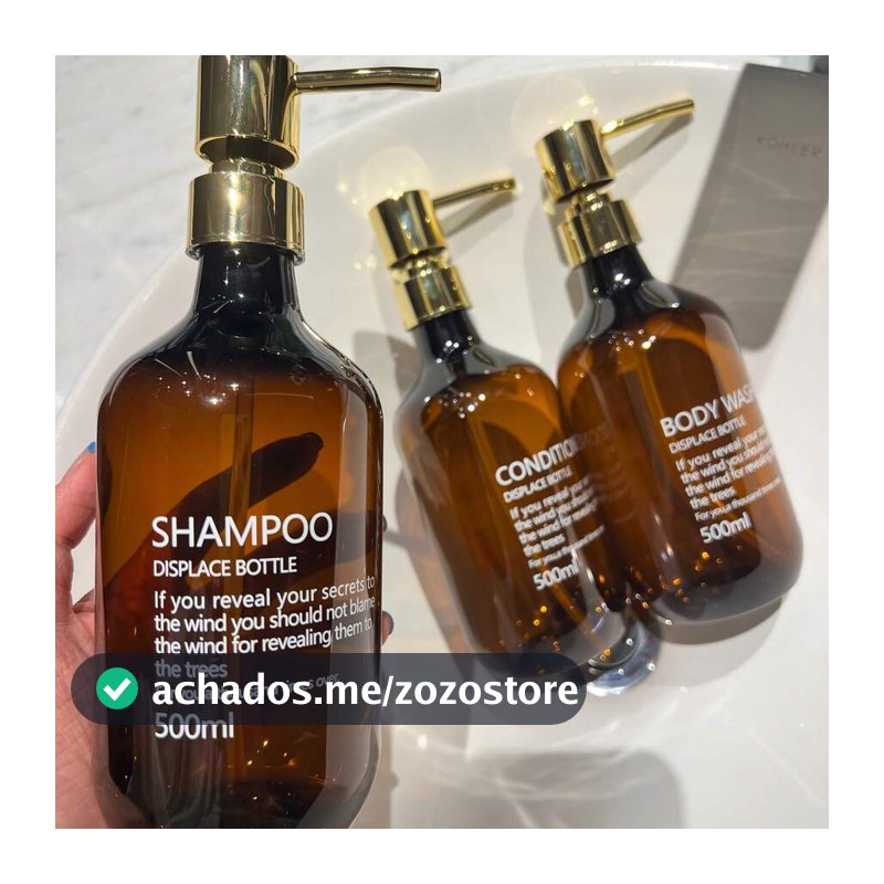 3 Peças - Frasco Recarregável de 500ml em Material PET Âmbar Marrom Semi-Transparente, Impressão UV de Alta Qualidade, Frasco com Ombro Inclinado de Grande Capacidade, Essencial para Armazenamento Doméstico e Reabastecimento de Shampoo, Condicionador, Sabonete Líquido, Combinação Prática, Adequado p...