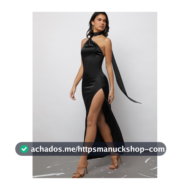SHEIN BAE Vestido de cabresto amarrado sem costas coxa dividida cetim