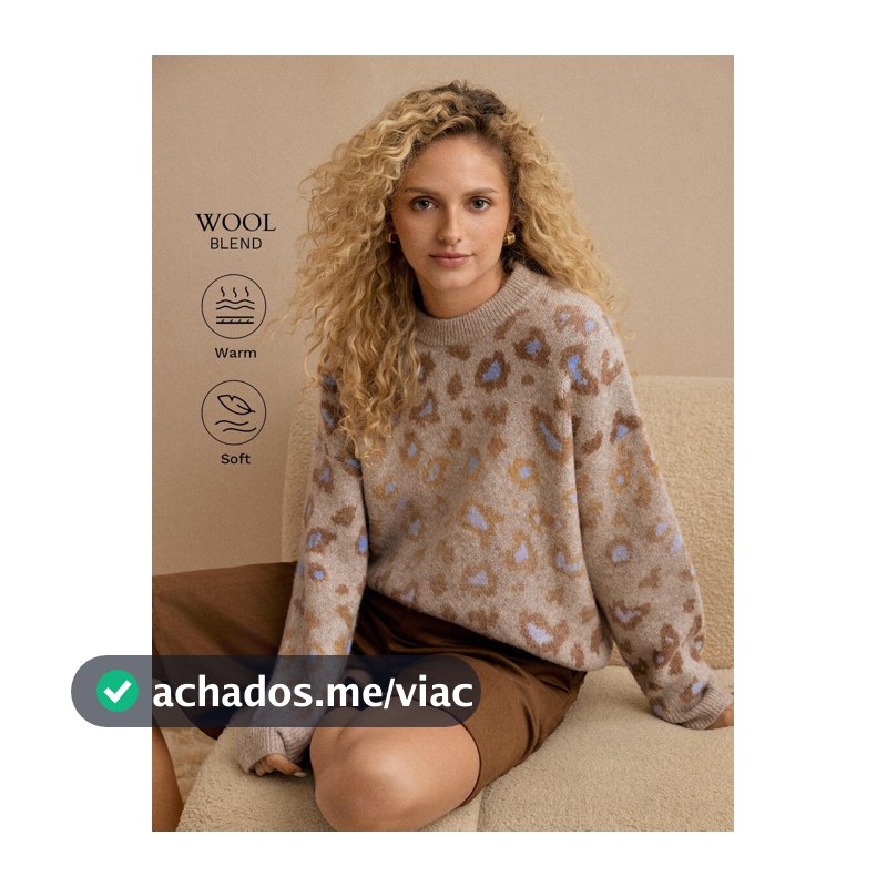 MOTF PREMIUM Suéter Feminino Solto com Ombro Caído e Estampa de Leopardo Vintage