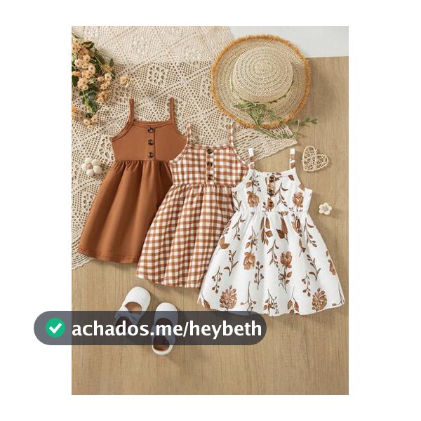 3 peças/Conjunto Vestido Regata com Estampa Floral para Meninas Bebês + Vestido Regata com Botões em Cor Sólida +