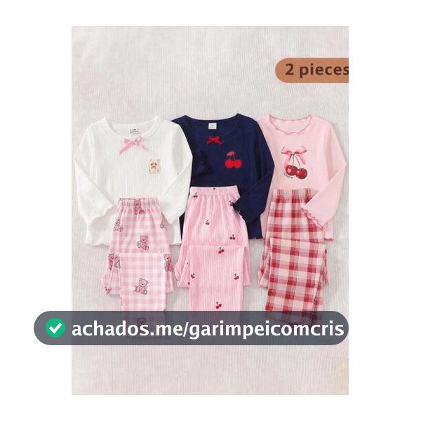 1 Conjunto Roupa de Ficar em Casa para Bebê Menina com Gola Redonda
