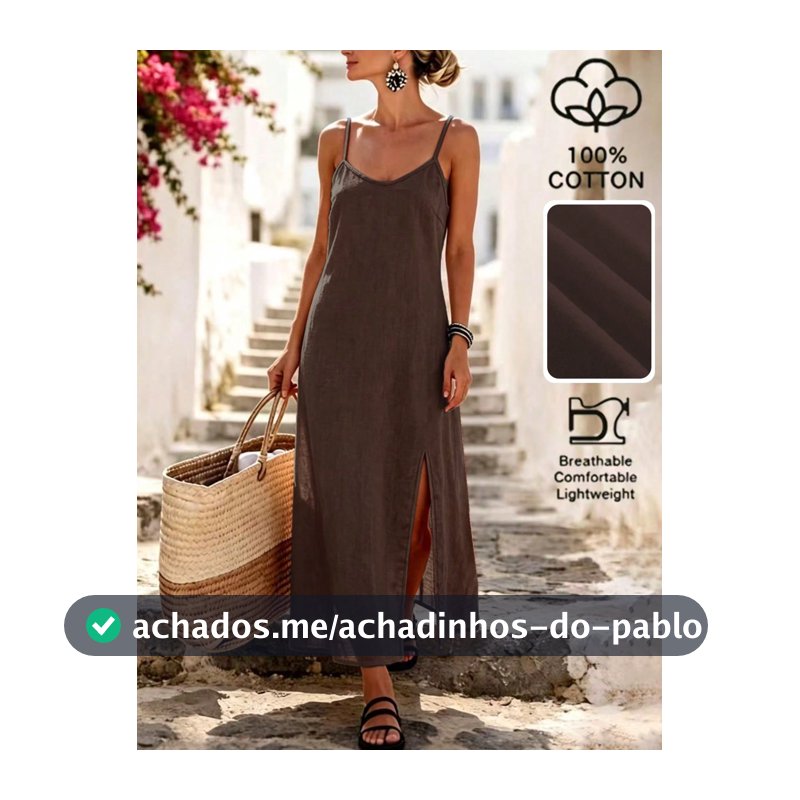 Balvessa Vestido Feminino Casual de Verão com Alças Finas, Design Dividido e Cor Sólida para Uso Diário