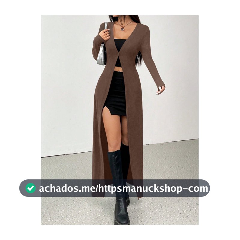 SHEIN EZwear Cardigan Longo com Ajuste Casual de Cor Sólida e Botões para Mulheres, Outono