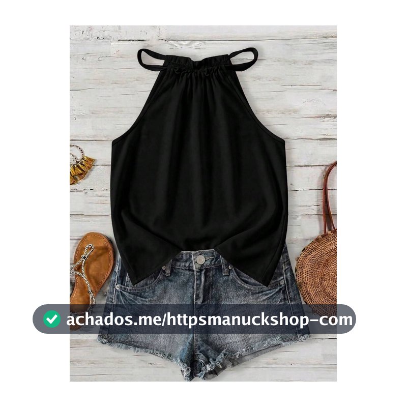 EMERY ROSE Top Casual Feminina Plus Size com Decote Halter em Cor Sólida, Adequada para o Verão e Zoológico