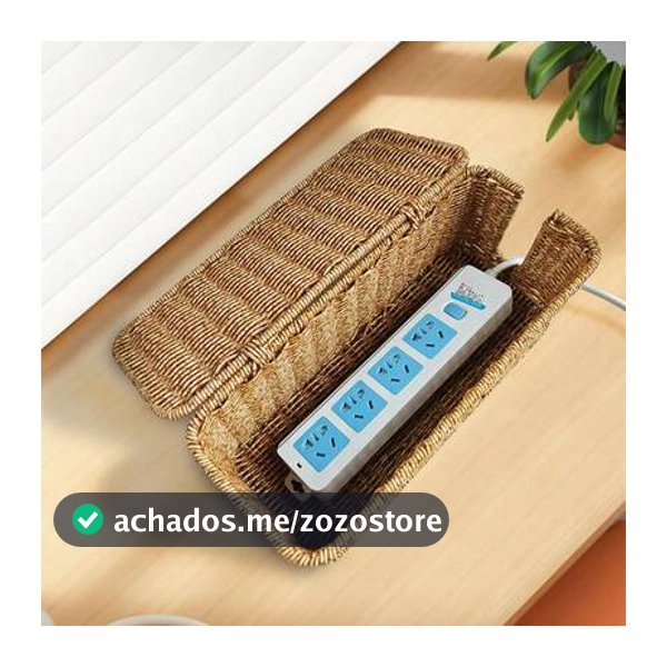 Caixa de Armazenamento Retangular para Régua de Tomadas em Material de Vime Estilo Rústico
