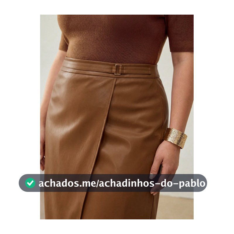 MOTF PREMIUM SAIA PLUS SIZE FEMININA DE COURO PU ELEGANTE E NA MODA COM DECORAÇÃO METÁLICA E BARRA ENVOLVENTE PARA O OUTONO