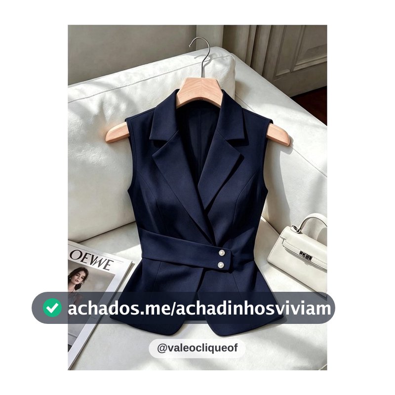 GlowEve Colete Blazer Feminino Preto Sem Mangas