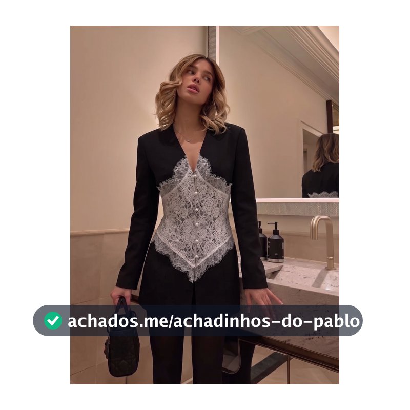 Blazer Casual Feminino com Patchwork de Renda em Cor Sólida, Novo Estilo de Primavera para Encontro à Noite e Escritório, Preto Outono